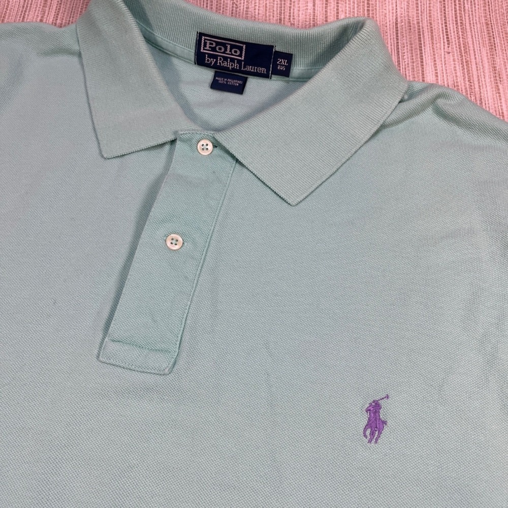 Polo Ralph Lauren Mens 2XL Aqua Green Classic Fit Cotton Polo Shirt Purple Pony